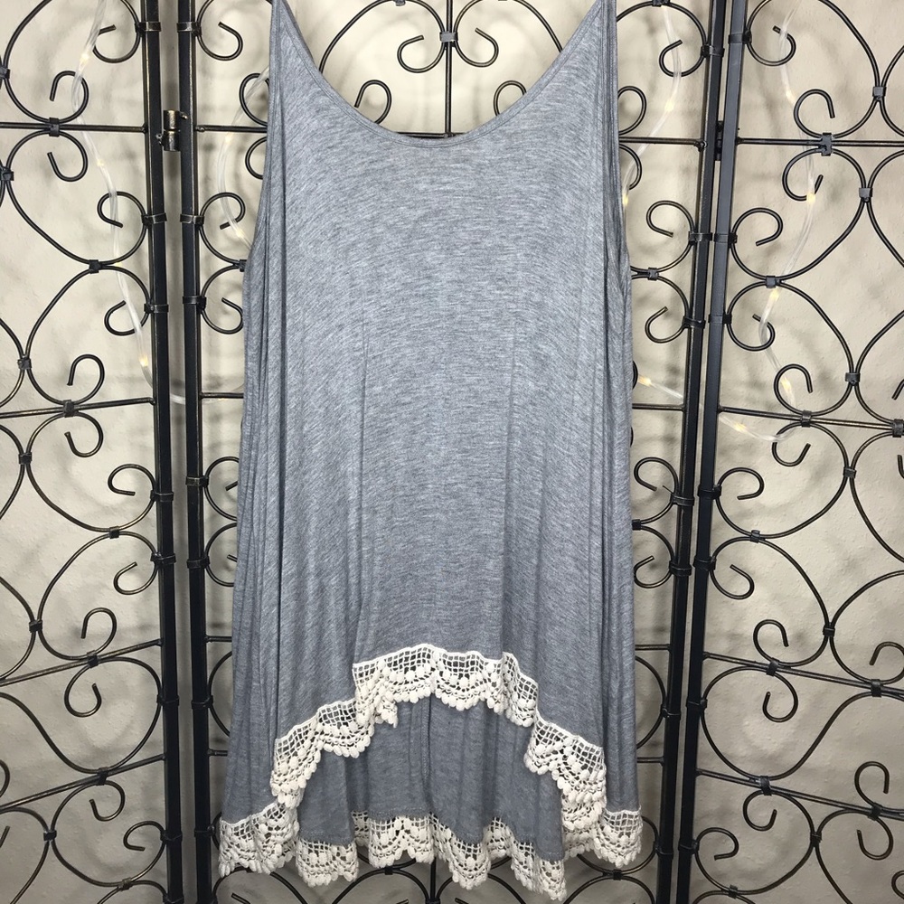 Light gray tank top tunic with lace detailing